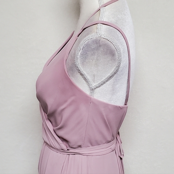 David's Bridal Quartz Lilac Georgette Double Maxi Wrap Bridesmaid Dress 6 - Picture 8 of 16